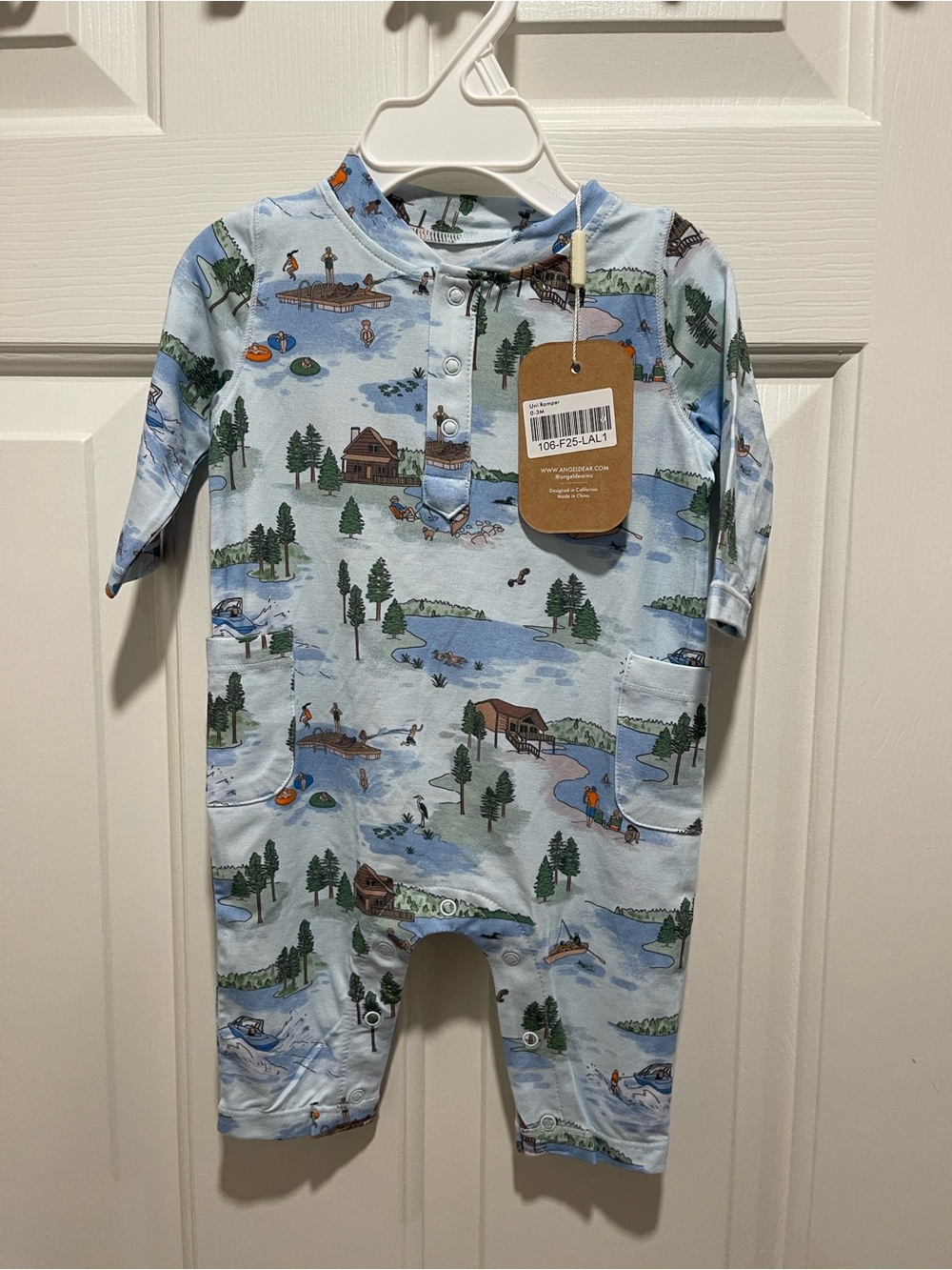 Angel Dear Light Blue Lakeside Cabin Print Footie